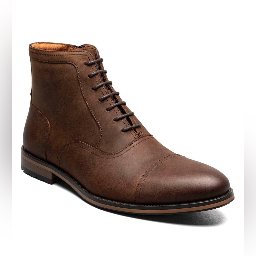 Stacy Adams Men's Porter Brown Leather Cap Toe Boots- Size 8.5